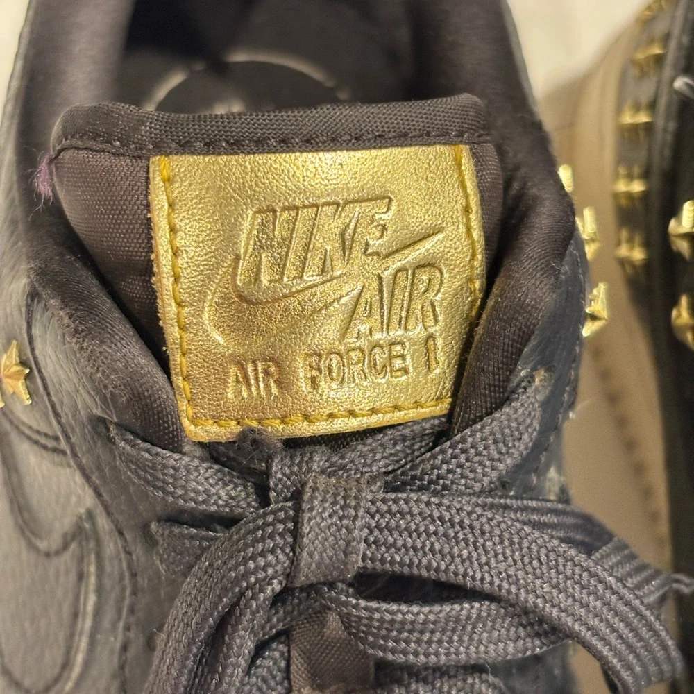 Nike Air Force 1 07 XX GOLD Low Star Studded Black & White Sneakers - Women’s 7 - Picture 4 of 14